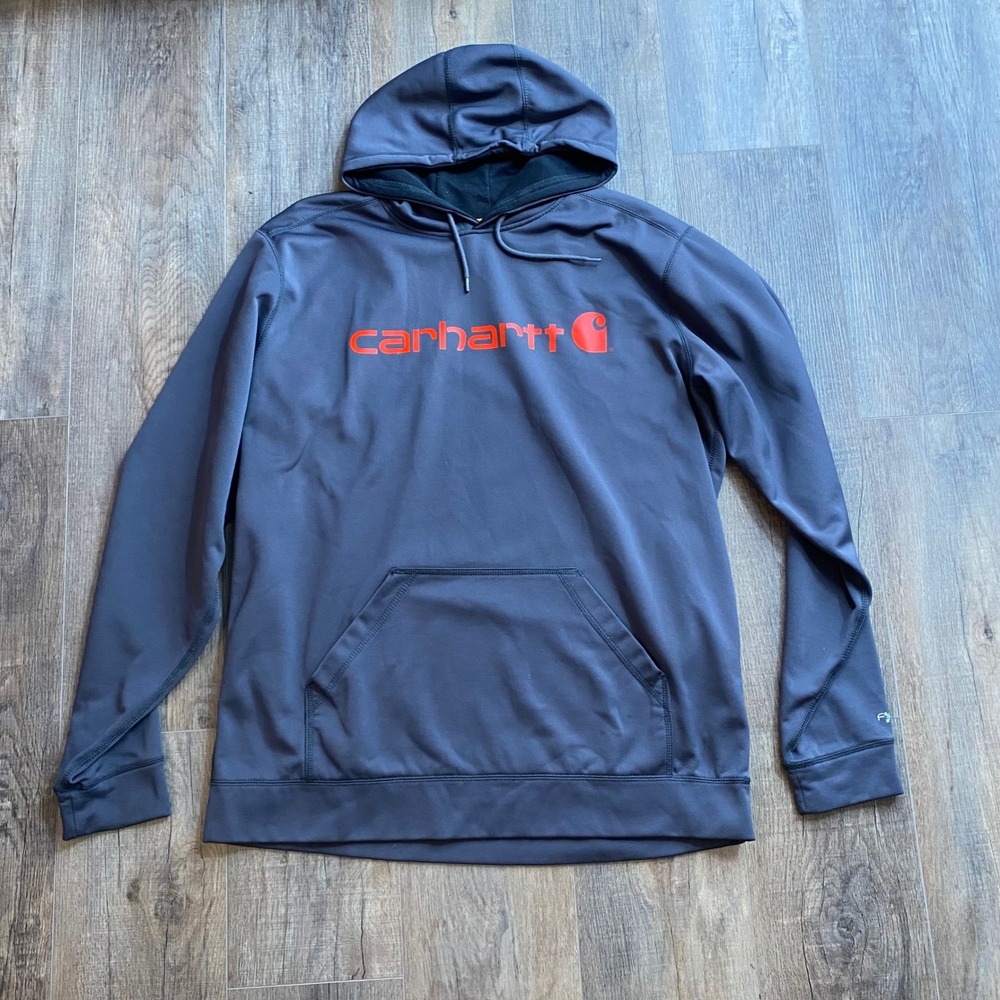 Carhartt Mens Relaxed Fit Logo Hoodie Gray Orange 102314-029 XL Tall